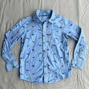 Carter’s Boys Blue Knit w Dinosaur Print Long Sleeve Button Front Shirt‎ Size 8